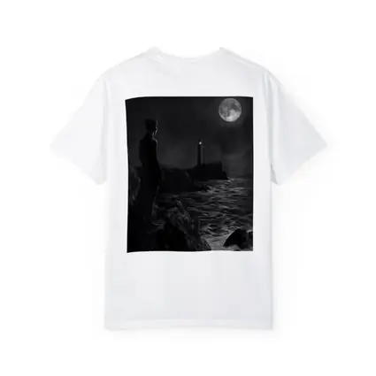 Dark Figure Lighthouse Moonlit Coastal Night
