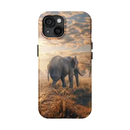 African Elephant Walking Through Golden Savanna