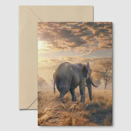 African Elephant Walking Through Golden Savanna