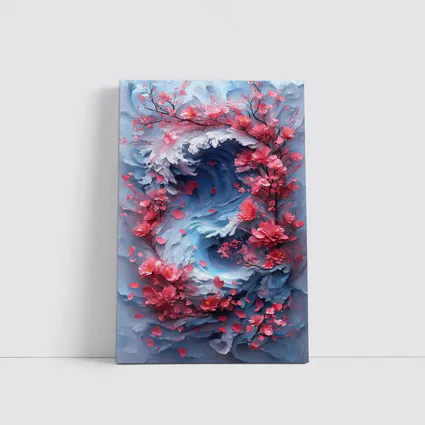 Cherry Blossoms Swirling Ocean Wave Art