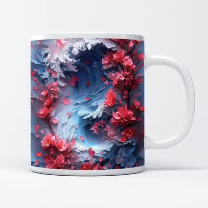 Cherry Blossoms Swirling Ocean Wave Art