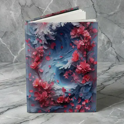 Cherry Blossoms Swirling Ocean Wave Art