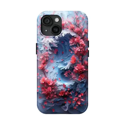 Cherry Blossoms Swirling Ocean Wave Art