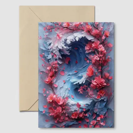 Cherry Blossoms Swirling Ocean Wave Art