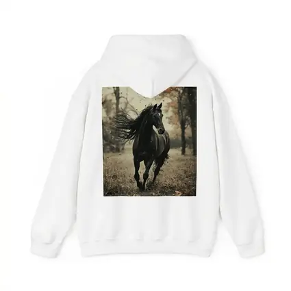 Black Horse Running Through Autumn Forest