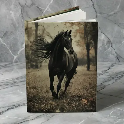 Black Horse Running Through Autumn Forest