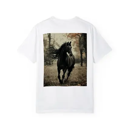 Black Horse Running Through Autumn Forest
