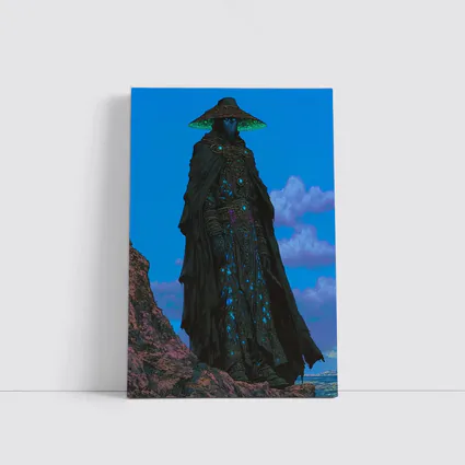 Dark Fantasy Sorcerer Standing On Rocky Cliffs
