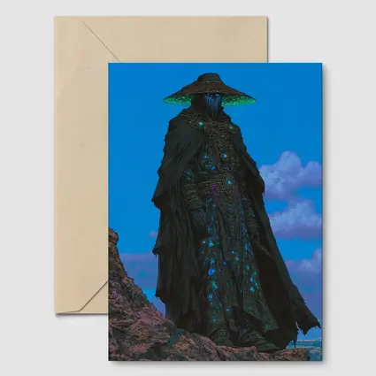 Dark Fantasy Sorcerer Standing On Rocky Cliffs