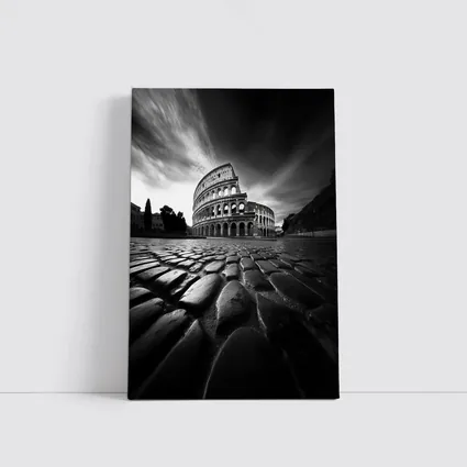 Colosseum Rome Black White Dramatic Sky