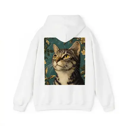 Tabby Cat Portrait Teal Floral Background