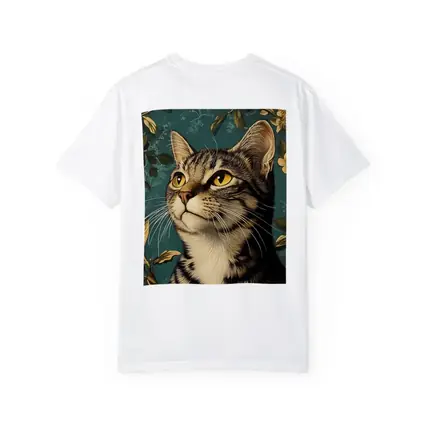 Tabby Cat Portrait Teal Floral Background