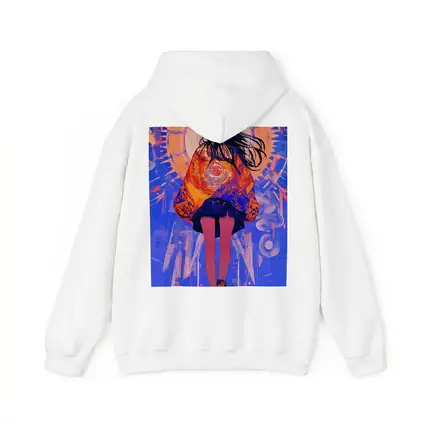 Anime Girl Orange Jacket Blue Abstract Background