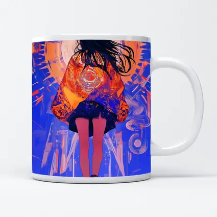 Anime Girl Orange Jacket Blue Abstract Background