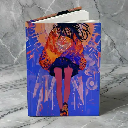 Anime Girl Orange Jacket Blue Abstract Background