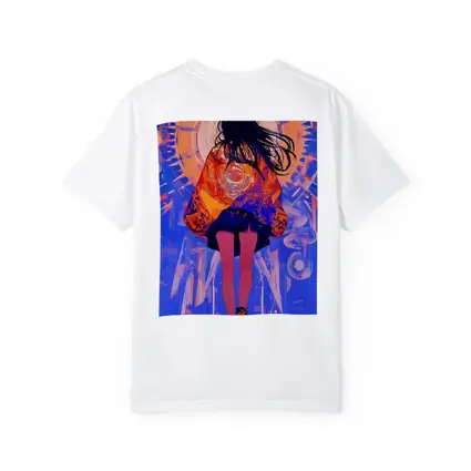 Anime Girl Orange Jacket Blue Abstract Background