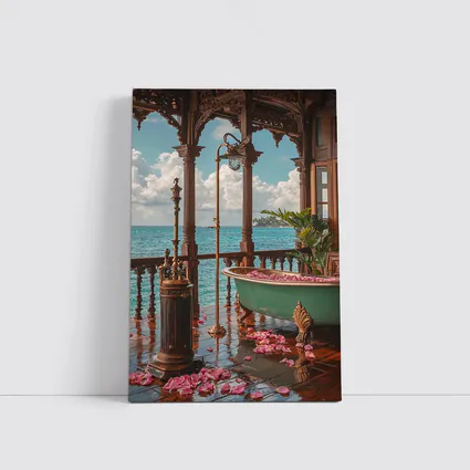 Ornate Tropical Bathroom Clawfoot Tub Ocean View