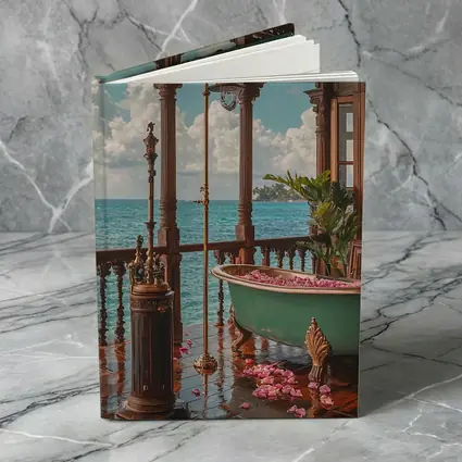 Ornate Tropical Bathroom Clawfoot Tub Ocean View