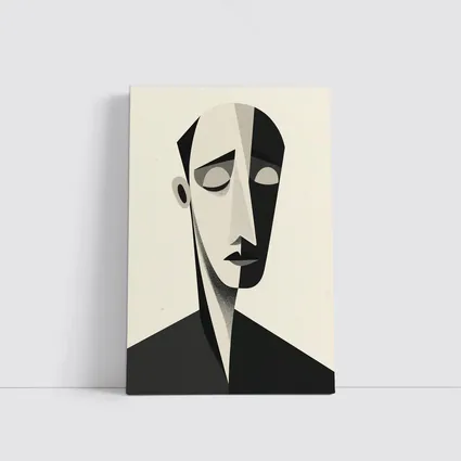 Abstract Cubist Male Face Black White Art
