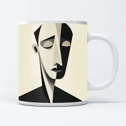 Abstract Cubist Male Face Black White Art