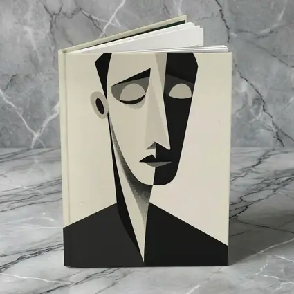 Abstract Cubist Male Face Black White Art