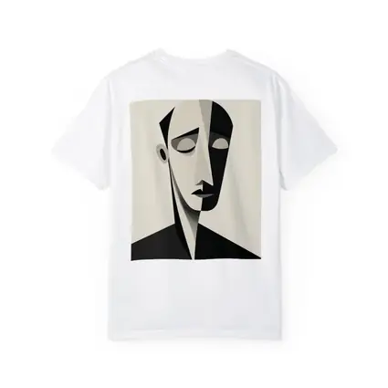 Abstract Cubist Male Face Black White Art