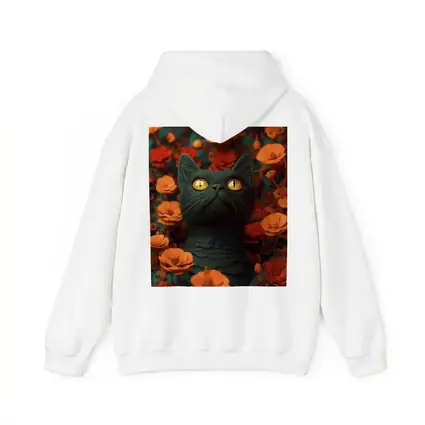 Dark Cat Golden Eyes Orange Flowers