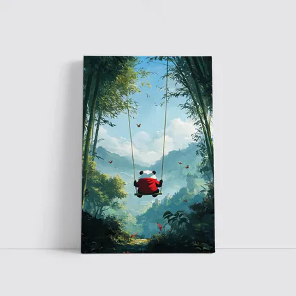 Panda on Swing Bamboo Forest Fantasy
