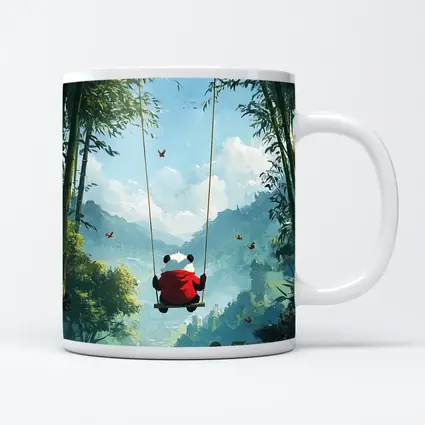Panda on Swing Bamboo Forest Fantasy