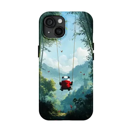 Panda on Swing Bamboo Forest Fantasy