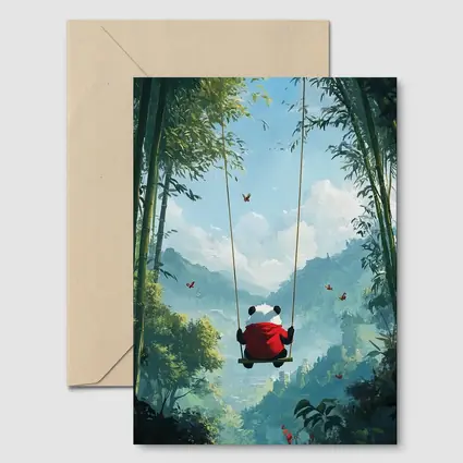 Panda on Swing Bamboo Forest Fantasy