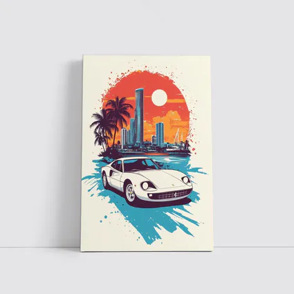 Ferrari Classic Car Miami Sunset Skyline