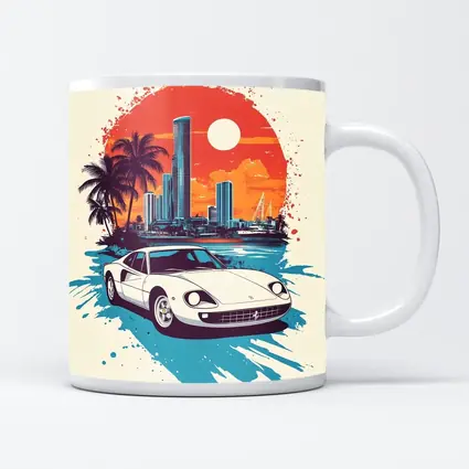 Ferrari Classic Car Miami Sunset Skyline