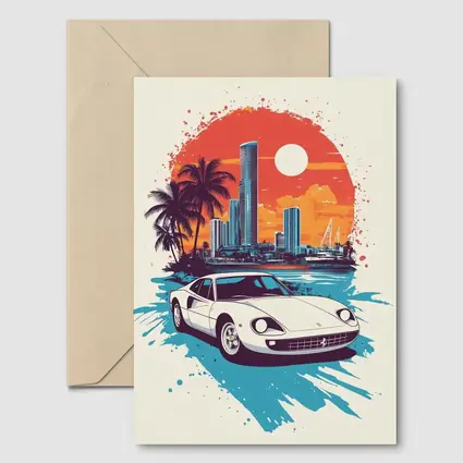 Ferrari Classic Car Miami Sunset Skyline