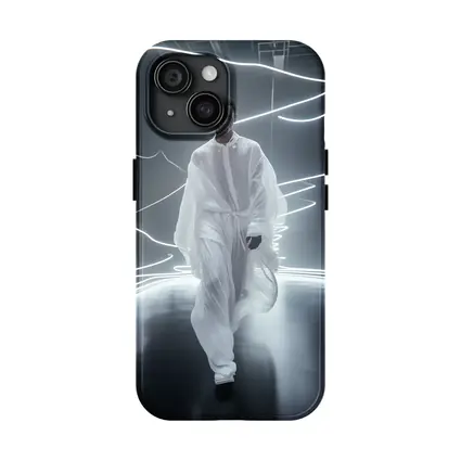 Man White Flowing Robes Neon Light Stage