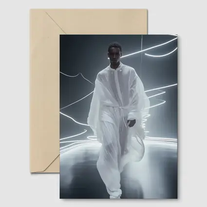 Man White Flowing Robes Neon Light Stage