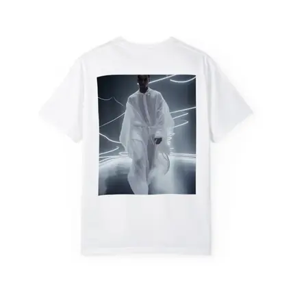 Man White Flowing Robes Neon Light Stage