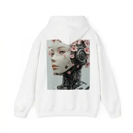 Floral Robot Woman Head White Background