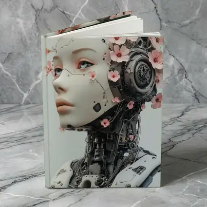 Floral Robot Woman Head White Background