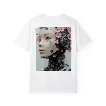 Floral Robot Woman Head White Background