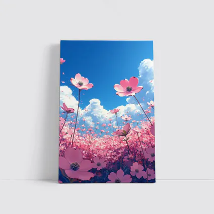 Pink Cosmos Flowers Blue Sky Anime