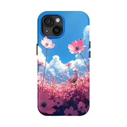 Pink Cosmos Flowers Blue Sky Anime