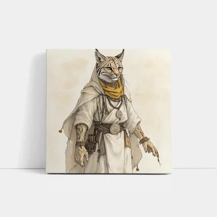 Lynx Warrior Fantasy Art Beige Background