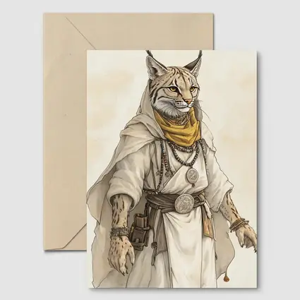 Lynx Warrior Fantasy Art Beige Background
