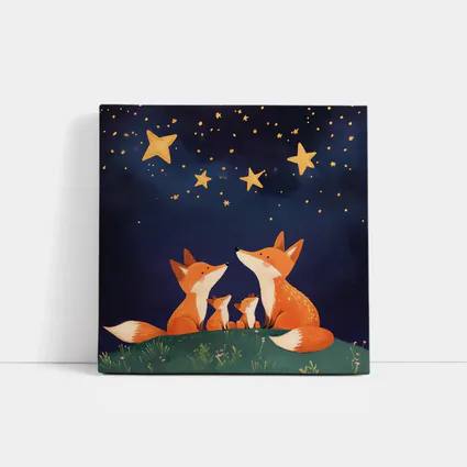 Fox Family Gazing at Starry Night Sky
