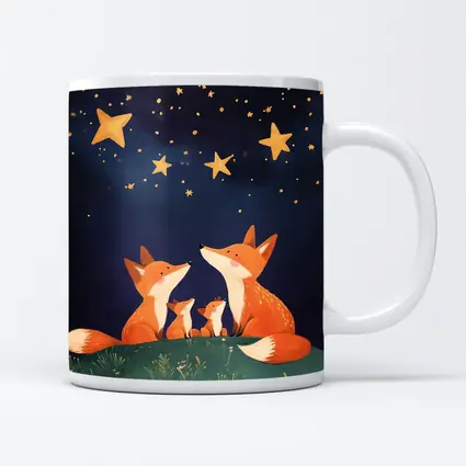 Fox Family Gazing at Starry Night Sky