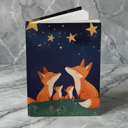 Fox Family Gazing at Starry Night Sky