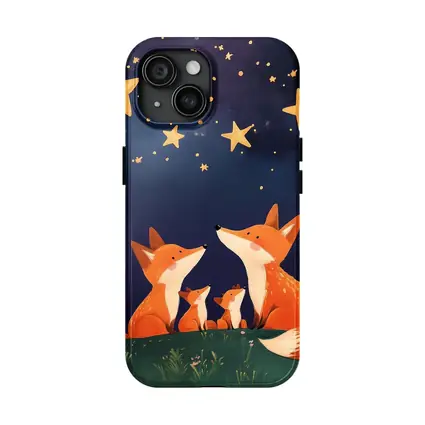 Fox Family Gazing at Starry Night Sky