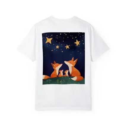 Fox Family Gazing at Starry Night Sky
