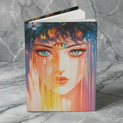 Woman Face Black Cats Colorful Dripping Art